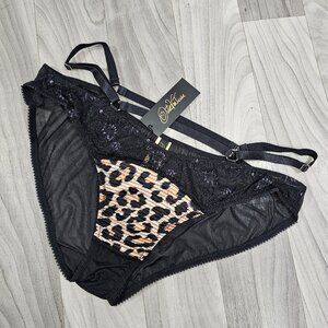 Dita Von Teese Madame X Cheetah/Black Bikini Panties with Sheer Back Size XXL